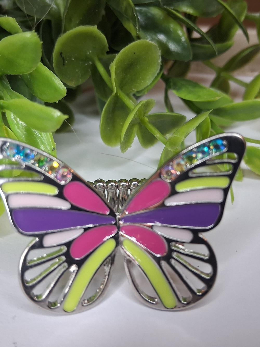 Multicolor Rhinestone And Enamel Butterfly Statement Ring